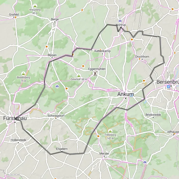 Map miniature of "Bippen Roundtrip" cycling inspiration in Weser-Ems, Germany. Generated by Tarmacs.app cycling route planner