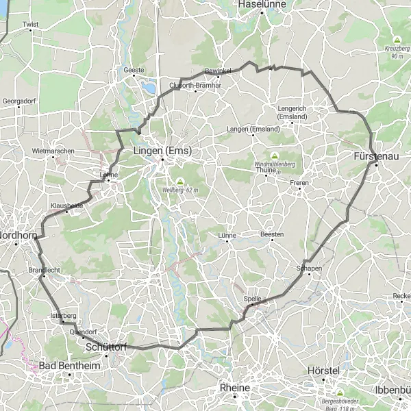 Map miniature of "Fürstenau to Lohne Road Cycling Route" cycling inspiration in Weser-Ems, Germany. Generated by Tarmacs.app cycling route planner