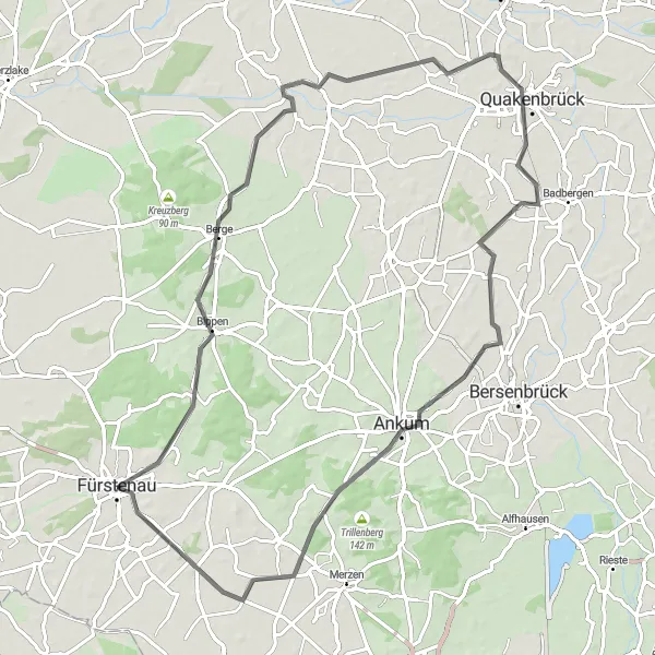 Map miniature of "Fürstenau to Schillerberg Road Cycling Route" cycling inspiration in Weser-Ems, Germany. Generated by Tarmacs.app cycling route planner