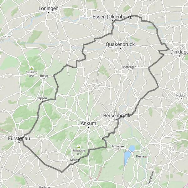 Map miniature of "Road Cycling Route through Weser-Ems" cycling inspiration in Weser-Ems, Germany. Generated by Tarmacs.app cycling route planner