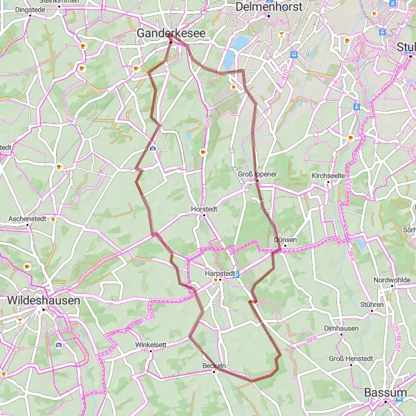 Karten-Miniaturansicht der Radinspiration "Graveltour durch Beckeln und Wunderburg" in Weser-Ems, Germany. Erstellt vom Tarmacs.app-Routenplaner für Radtouren