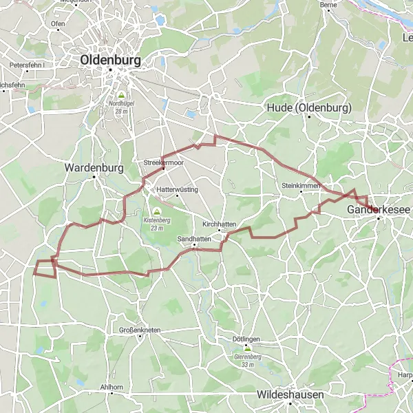 Map miniature of "The Gravel Escape" cycling inspiration in Weser-Ems, Germany. Generated by Tarmacs.app cycling route planner