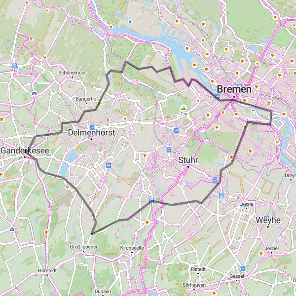 Karten-Miniaturansicht der Radinspiration "Erkundungstour Richtung Bremen" in Weser-Ems, Germany. Erstellt vom Tarmacs.app-Routenplaner für Radtouren