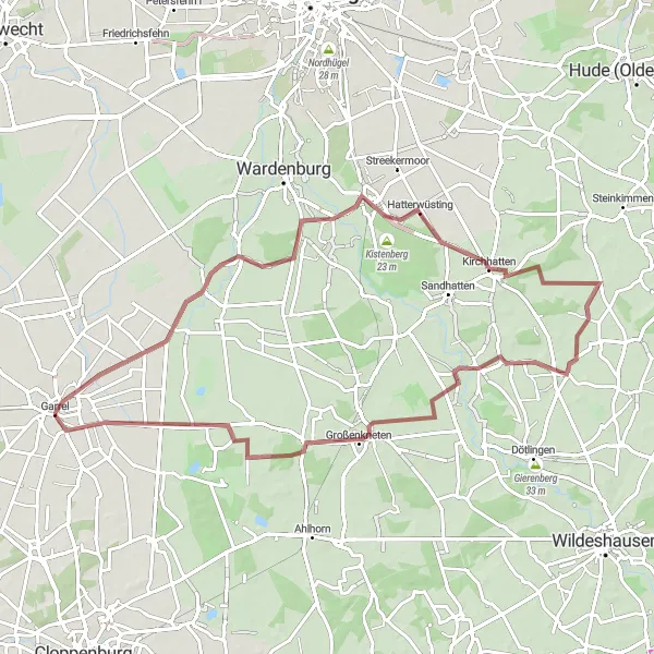 Map miniature of "The Discoverer's Escape" cycling inspiration in Weser-Ems, Germany. Generated by Tarmacs.app cycling route planner