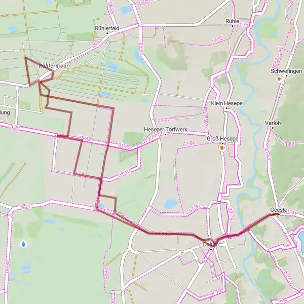 Map miniature of "Geeste Gravel Loop" cycling inspiration in Weser-Ems, Germany. Generated by Tarmacs.app cycling route planner