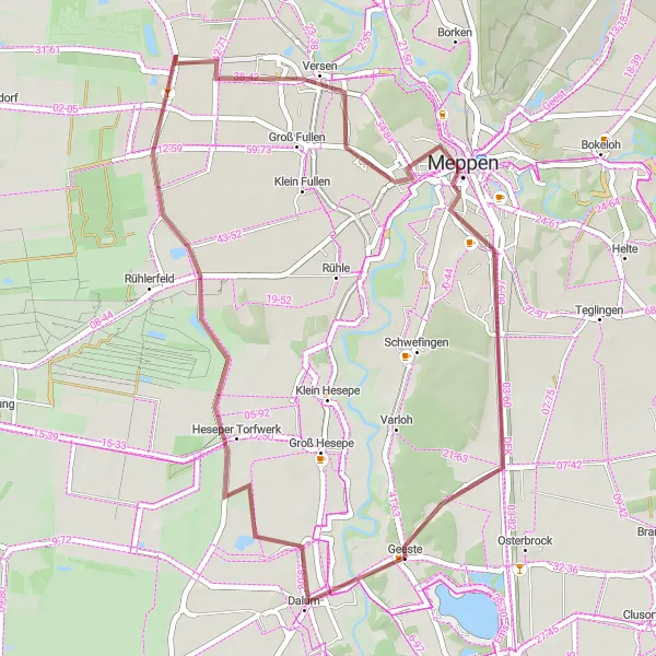 Map miniature of "Geeste Countryside Gravel Ride" cycling inspiration in Weser-Ems, Germany. Generated by Tarmacs.app cycling route planner