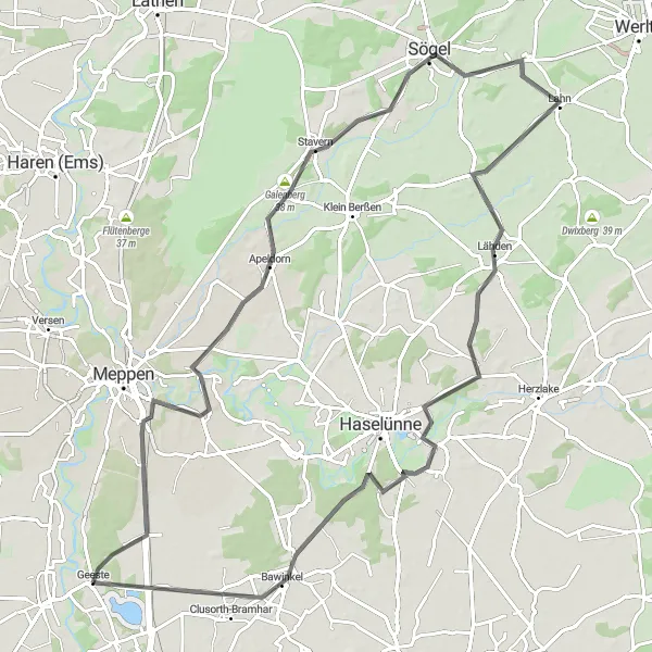 Map miniature of "Epic Weser-Ems Adventure" cycling inspiration in Weser-Ems, Germany. Generated by Tarmacs.app cycling route planner