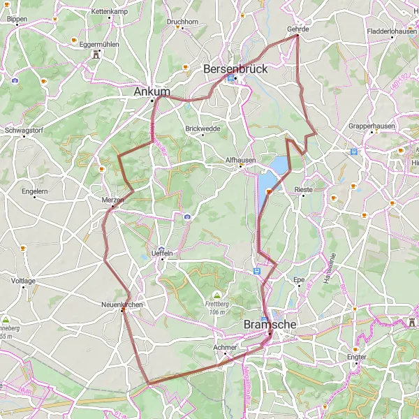 Map miniature of "Gehrde Exploration" cycling inspiration in Weser-Ems, Germany. Generated by Tarmacs.app cycling route planner