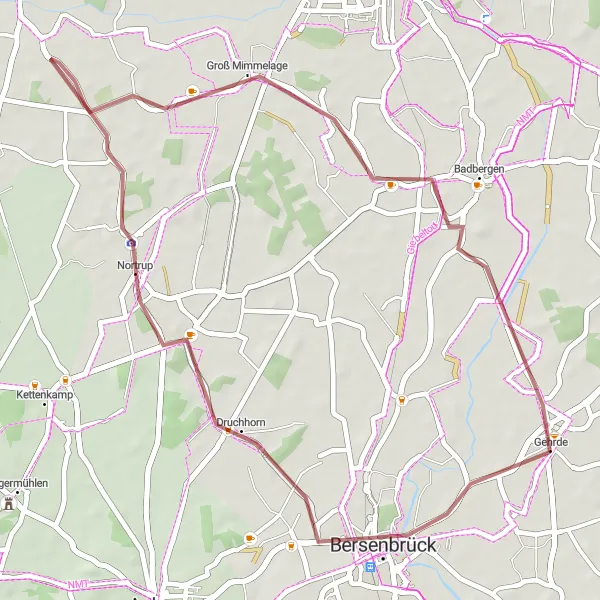 Map miniature of "Gehrde to Bersenbrück Loop" cycling inspiration in Weser-Ems, Germany. Generated by Tarmacs.app cycling route planner