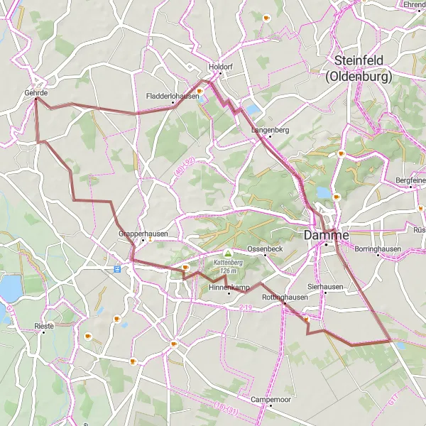 Map miniature of "Off-Road Exploration: Gravel Trails of Weser-Ems" cycling inspiration in Weser-Ems, Germany. Generated by Tarmacs.app cycling route planner