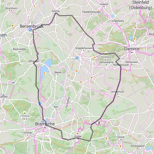 Map miniature of "Gehrde to Neubarenaue Castle" cycling inspiration in Weser-Ems, Germany. Generated by Tarmacs.app cycling route planner