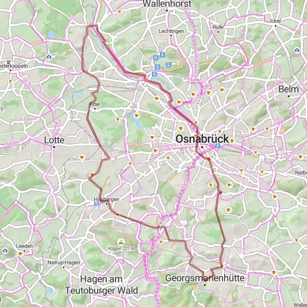 Map miniature of "Weser-Ems Gravel Escape" cycling inspiration in Weser-Ems, Germany. Generated by Tarmacs.app cycling route planner