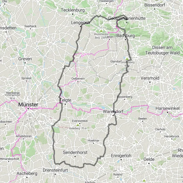 Karten-Miniaturansicht der Radinspiration "Rund um Georgsmarienhütte" in Weser-Ems, Germany. Erstellt vom Tarmacs.app-Routenplaner für Radtouren