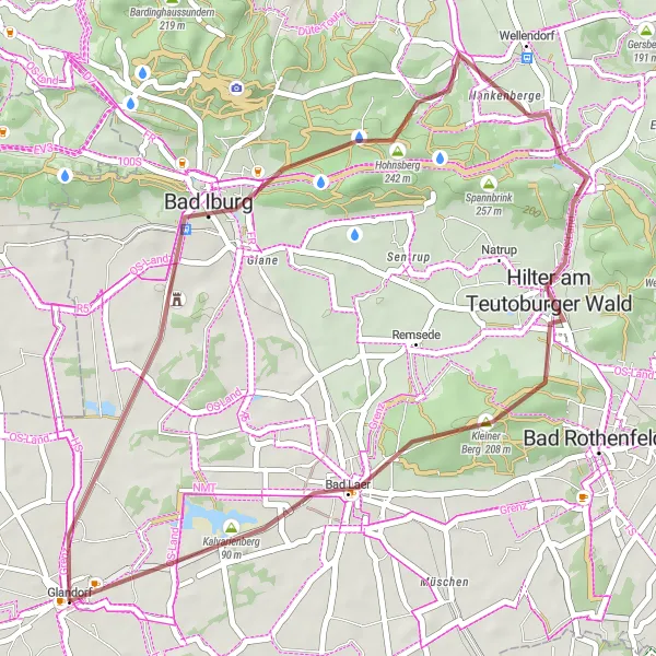 Map miniature of "Bad Iburg Gravel Loop" cycling inspiration in Weser-Ems, Germany. Generated by Tarmacs.app cycling route planner