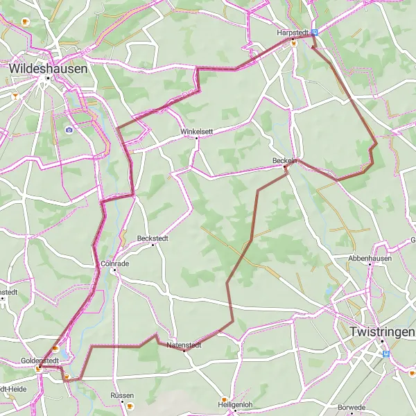 Map miniature of "The Gravel Adventure: Goldenstedt Loop" cycling inspiration in Weser-Ems, Germany. Generated by Tarmacs.app cycling route planner