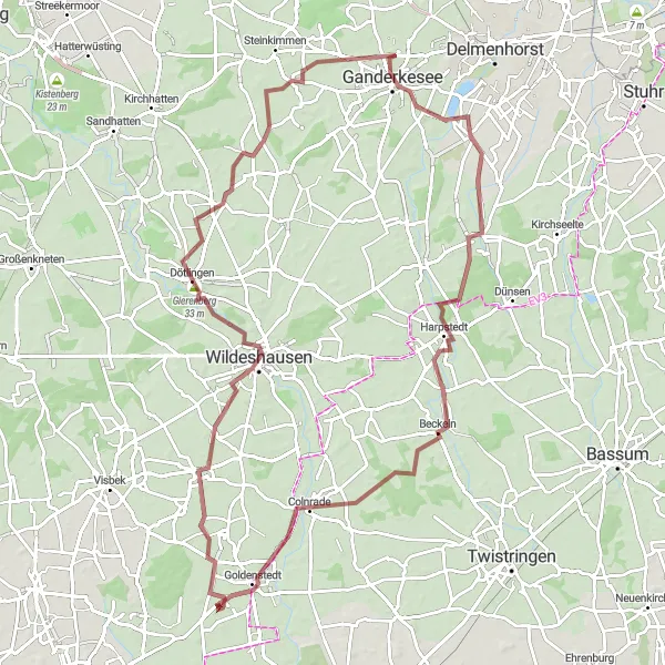 Karten-Miniaturansicht der Radinspiration "Wildeshausen und Gierenberg Gravel Tour" in Weser-Ems, Germany. Erstellt vom Tarmacs.app-Routenplaner für Radtouren