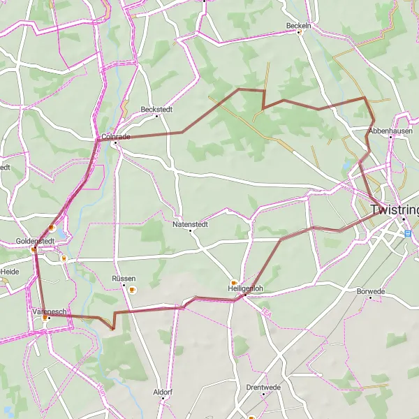 Map miniature of "Heiligenloh Gravel Adventure" cycling inspiration in Weser-Ems, Germany. Generated by Tarmacs.app cycling route planner