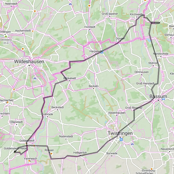 Karten-Miniaturansicht der Radinspiration "Goldenstedt und Twistringen Straßentour" in Weser-Ems, Germany. Erstellt vom Tarmacs.app-Routenplaner für Radtouren