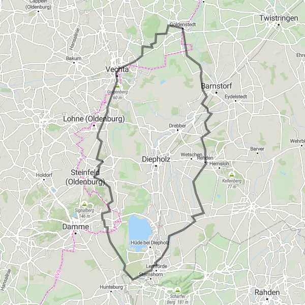 Map miniature of "Goldenstedt - Vechta Countryside Ride" cycling inspiration in Weser-Ems, Germany. Generated by Tarmacs.app cycling route planner