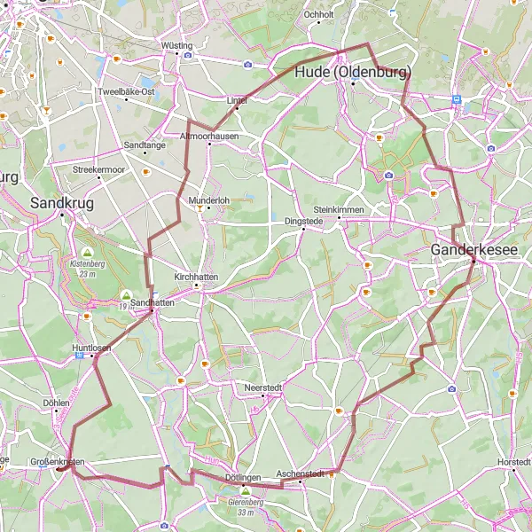 Karten-Miniaturansicht der Radinspiration "Feld- und Wiesenwege in der Nähe von Großenkneten" in Weser-Ems, Germany. Erstellt vom Tarmacs.app-Routenplaner für Radtouren