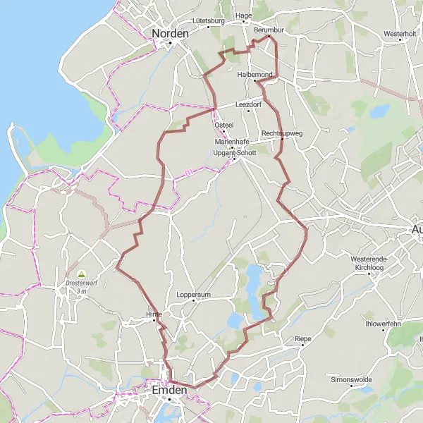 Map miniature of "Schreyers Hoek Gravel Ride" cycling inspiration in Weser-Ems, Germany. Generated by Tarmacs.app cycling route planner