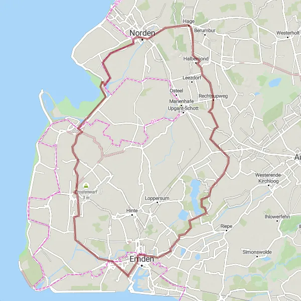 Map miniature of "Berum Gravel Adventure" cycling inspiration in Weser-Ems, Germany. Generated by Tarmacs.app cycling route planner