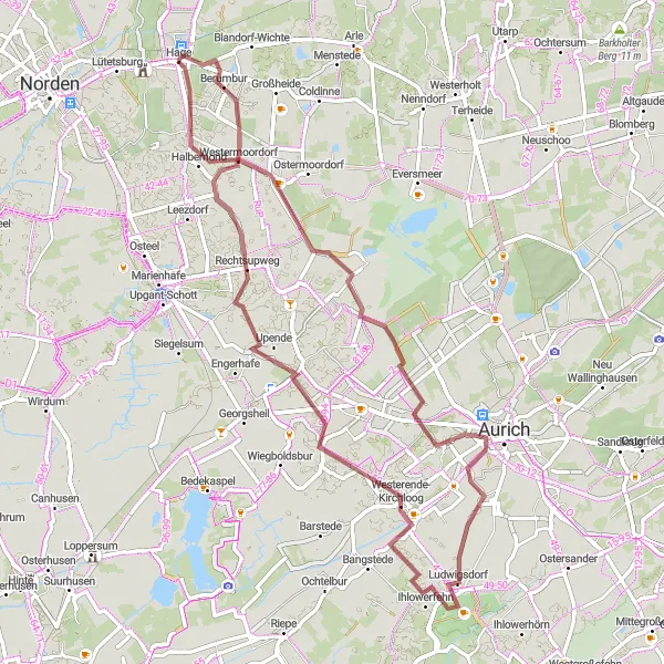 Map miniature of "Berumerfehn Gravel Route" cycling inspiration in Weser-Ems, Germany. Generated by Tarmacs.app cycling route planner