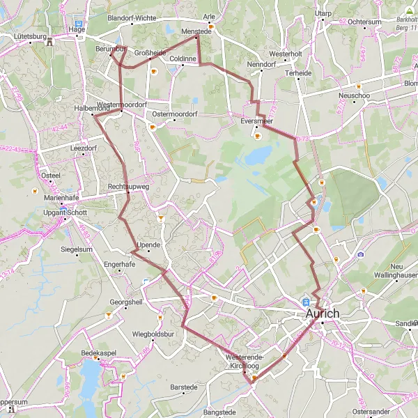 Karten-Miniaturansicht der Radinspiration "Gravel-Tour durch Aurich und Umgebung" in Weser-Ems, Germany. Erstellt vom Tarmacs.app-Routenplaner für Radtouren