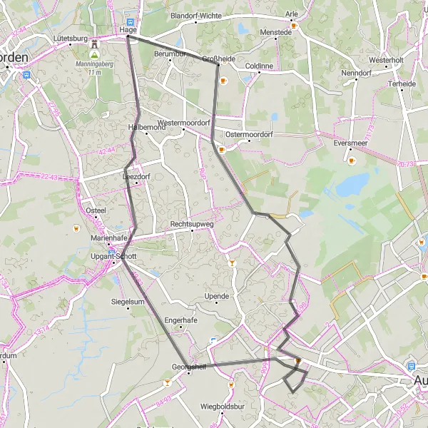 Map miniature of "Großheide Loop" cycling inspiration in Weser-Ems, Germany. Generated by Tarmacs.app cycling route planner