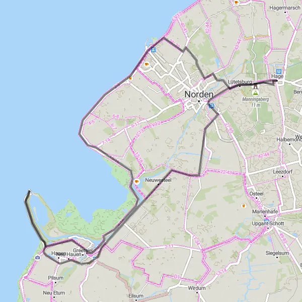 Map miniature of "Weser-Ems Round-Trip" cycling inspiration in Weser-Ems, Germany. Generated by Tarmacs.app cycling route planner