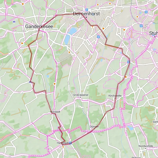 Map miniature of "Gravel Adventure" cycling inspiration in Weser-Ems, Germany. Generated by Tarmacs.app cycling route planner