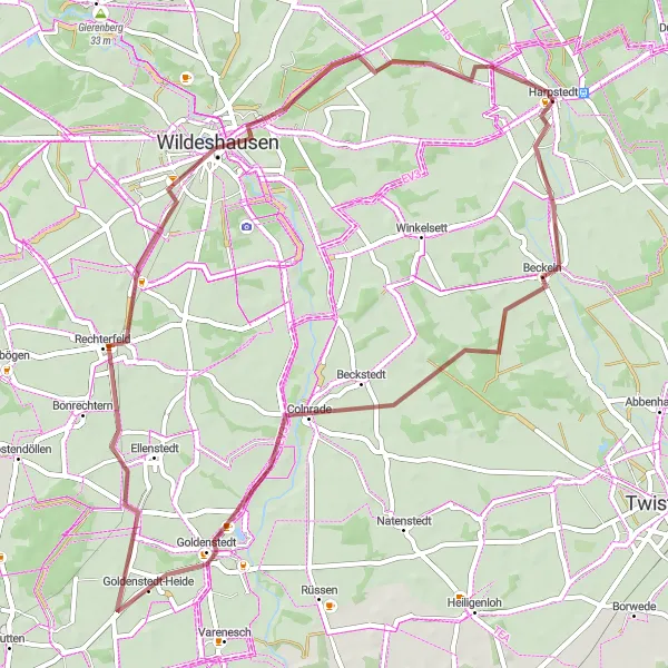 Map miniature of "Beckeln Adventure" cycling inspiration in Weser-Ems, Germany. Generated by Tarmacs.app cycling route planner