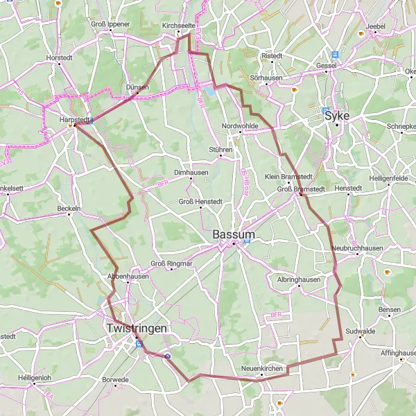 Map miniature of "Harpstedt Explorer" cycling inspiration in Weser-Ems, Germany. Generated by Tarmacs.app cycling route planner