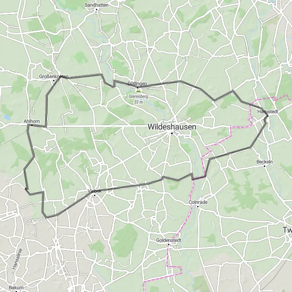 Map miniature of "Visbek Adventure" cycling inspiration in Weser-Ems, Germany. Generated by Tarmacs.app cycling route planner