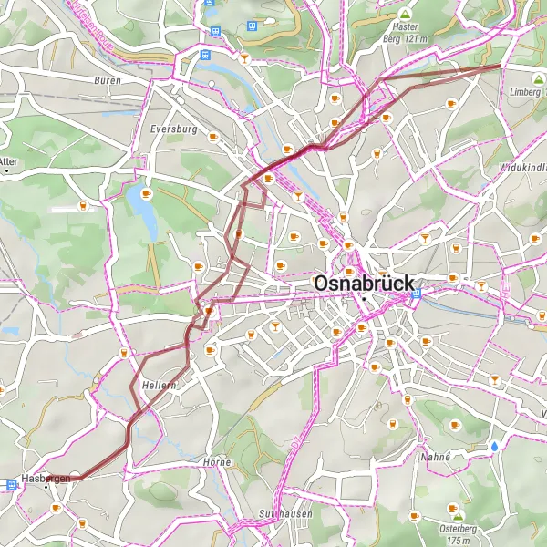 Map miniature of "Scenic Views of Hasbergen" cycling inspiration in Weser-Ems, Germany. Generated by Tarmacs.app cycling route planner