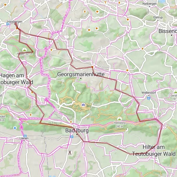 Map miniature of "Teutoburger Wald Gravel Adventure" cycling inspiration in Weser-Ems, Germany. Generated by Tarmacs.app cycling route planner