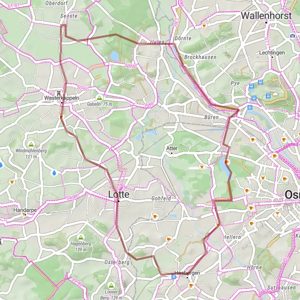 Map miniature of "Gravel Explorations Around Hasbergen" cycling inspiration in Weser-Ems, Germany. Generated by Tarmacs.app cycling route planner