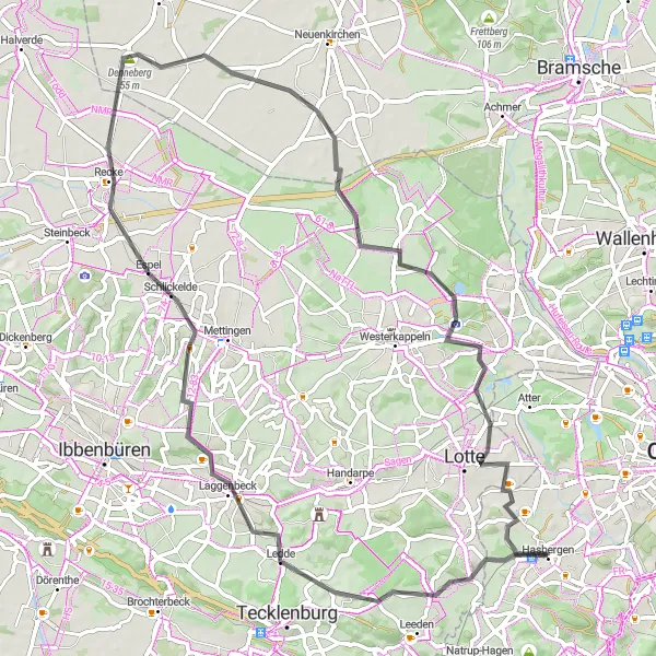 Karten-Miniaturansicht der Radinspiration "Abenteuerlicher Weg von Hasbergen nach Lotte" in Weser-Ems, Germany. Erstellt vom Tarmacs.app-Routenplaner für Radtouren