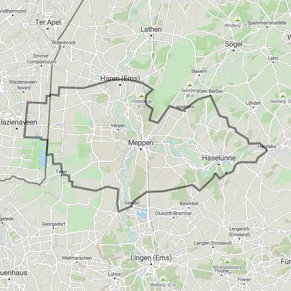 Map miniature of "Discover the Charm of Emsland" cycling inspiration in Weser-Ems, Germany. Generated by Tarmacs.app cycling route planner