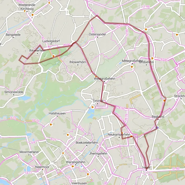 Karten-Miniaturansicht der Radinspiration "Gravel-Tour von Hesel nach Ostgroßefehn und zurück" in Weser-Ems, Germany. Erstellt vom Tarmacs.app-Routenplaner für Radtouren