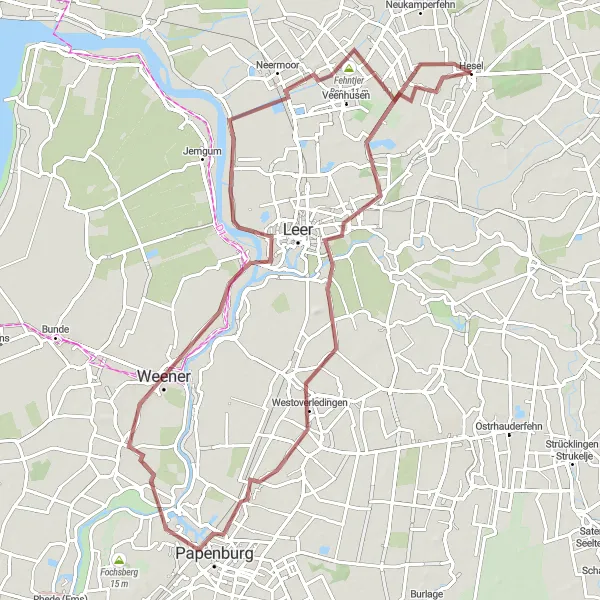 Karten-Miniaturansicht der Radinspiration "Rundtour ab Hesel über Logabirum und zu den Fehngebieten" in Weser-Ems, Germany. Erstellt vom Tarmacs.app-Routenplaner für Radtouren