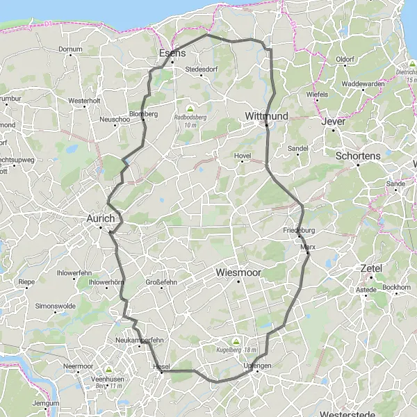 Map miniature of "Discover the Hidden Gems of Uplengen" cycling inspiration in Weser-Ems, Germany. Generated by Tarmacs.app cycling route planner