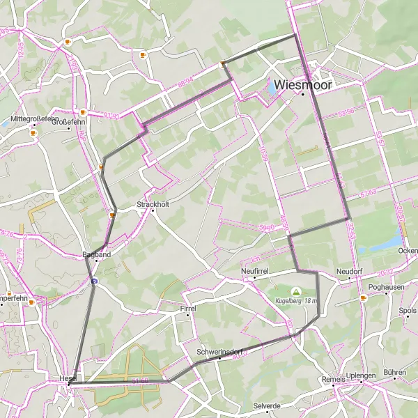 Karten-Miniaturansicht der Radinspiration "Kurze Rundtour von Hesel nach Schwerinsdorf und zurück" in Weser-Ems, Germany. Erstellt vom Tarmacs.app-Routenplaner für Radtouren