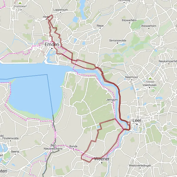 Map miniature of "Suurhuser Kolonie Expedition (Gravel)" cycling inspiration in Weser-Ems, Germany. Generated by Tarmacs.app cycling route planner