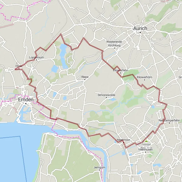 Map miniature of "The Hinta Castle and Moormerland Tour" cycling inspiration in Weser-Ems, Germany. Generated by Tarmacs.app cycling route planner