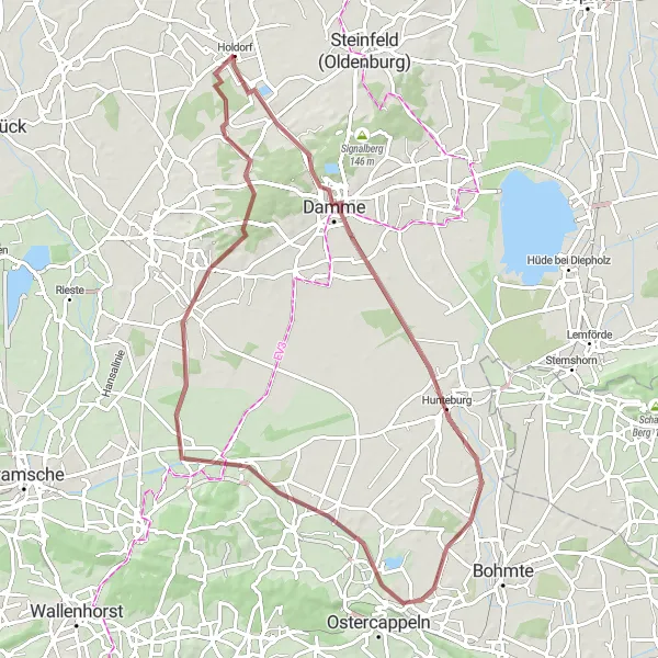 Map miniature of "Gravel Adventure: Holdorf to Bramsche" cycling inspiration in Weser-Ems, Germany. Generated by Tarmacs.app cycling route planner