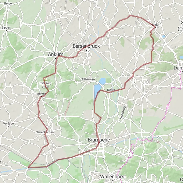 Map miniature of "Discover Rieste: A Gravel Adventure" cycling inspiration in Weser-Ems, Germany. Generated by Tarmacs.app cycling route planner