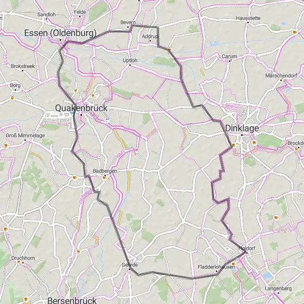 Map miniature of "Quakenbrück Circuit" cycling inspiration in Weser-Ems, Germany. Generated by Tarmacs.app cycling route planner