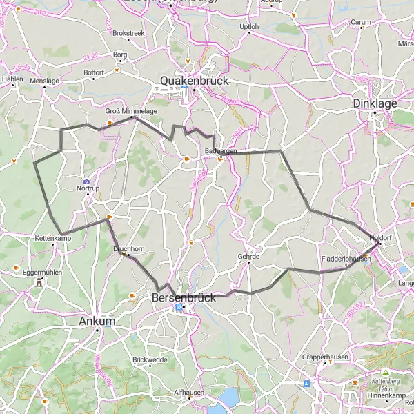 Map miniature of "Holdorf-Badbergen Loop" cycling inspiration in Weser-Ems, Germany. Generated by Tarmacs.app cycling route planner