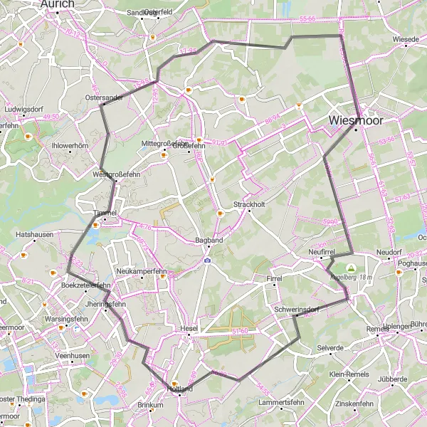 Karten-Miniaturansicht der Radinspiration "Road-Tour durch Wiesmoor und Holtland" in Weser-Ems, Germany. Erstellt vom Tarmacs.app-Routenplaner für Radtouren